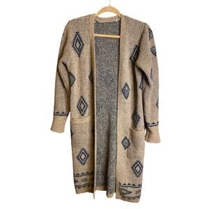 Fuzzy Terracotta Aztec Western Soft Open Cardigan Medium